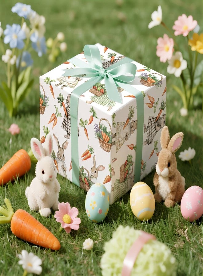 LeZakaa Easter Wrapping Paper Roll, Cute Bunny with Carrots & Baskets Design, Spring Gift Wrap for Baby Showers, Kids Birthday Party, Mini Roll 17 in x 16.4 Ft - Image 2